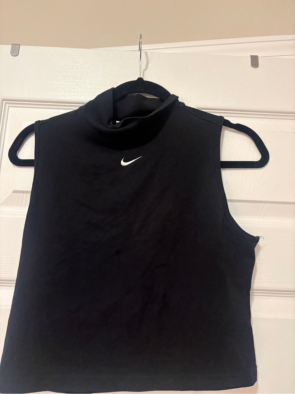 Nike Black Sleeveless Mock Neck Crop Top with White Swoosh